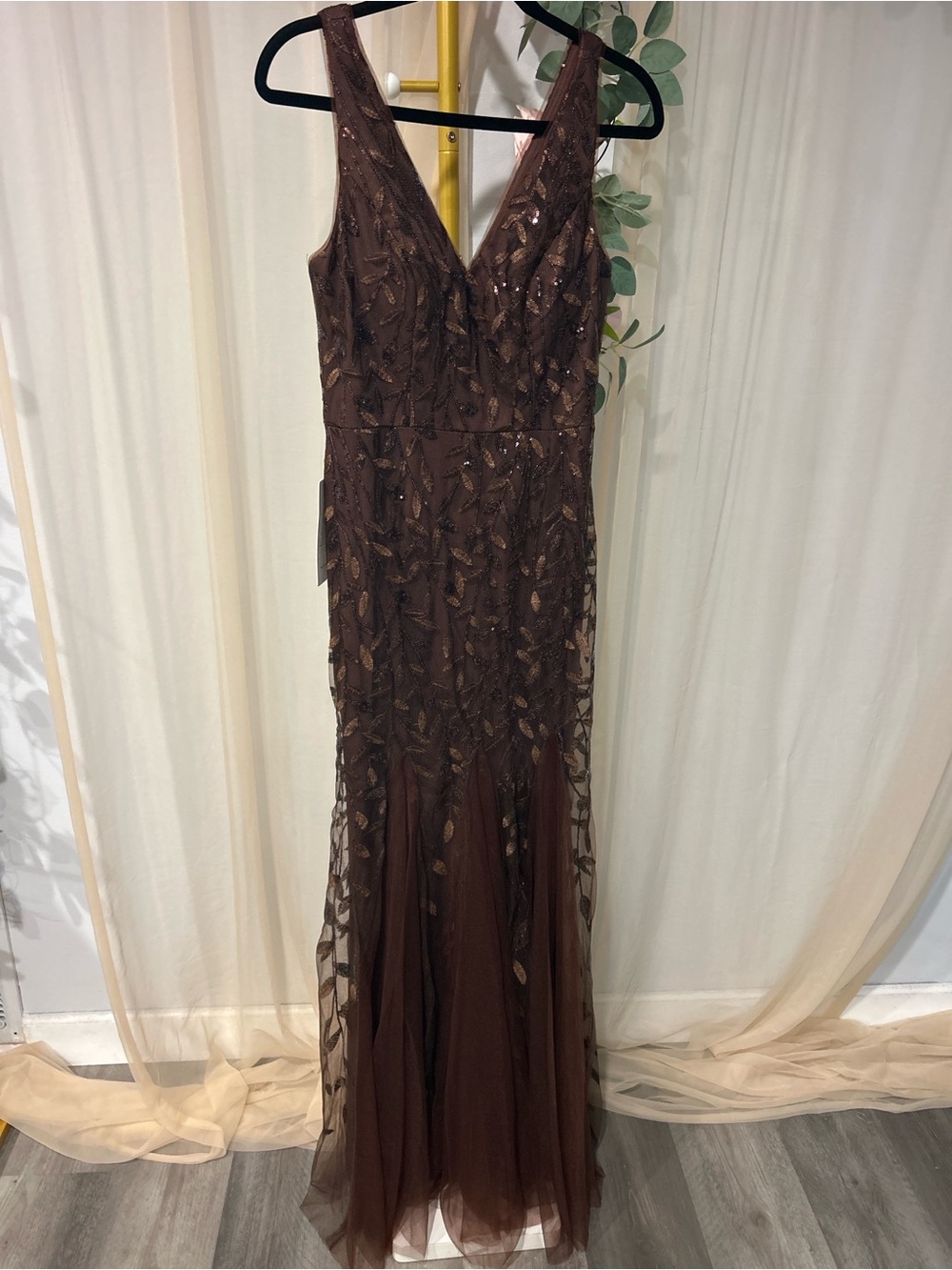 Wear Your Love Brown Sequin Embroidered Mermaid Formal Gown Dress NWT 10